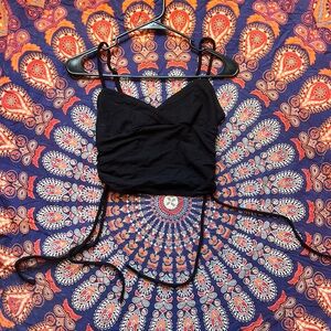 Black Synched Crop Top With Straps and One Sleeved Shirt Bundle